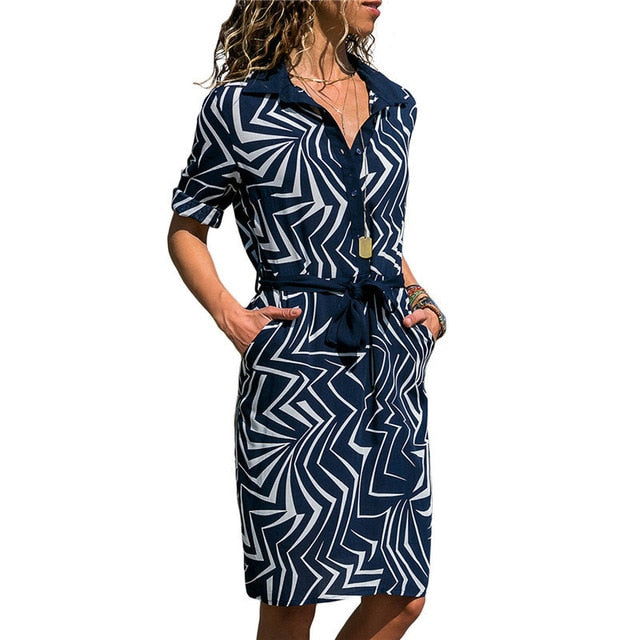 karisland Blue / XXL Sofia A-line Print Shirt Dress - karisland