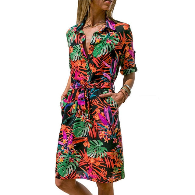 karisland Orange / XXL Sofia A-line Print Shirt Dress - karisland